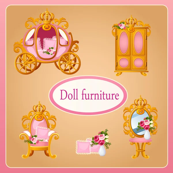 Royal doll möbler för rum Princess — Stock vektor