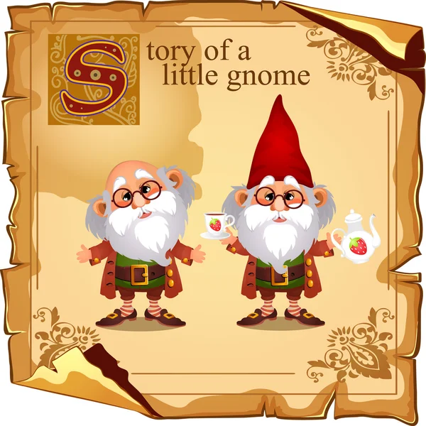 Ιστορία του ένα μικρό gnome, δύο χαριτωμένο παππούδες — Διανυσματικό Αρχείο