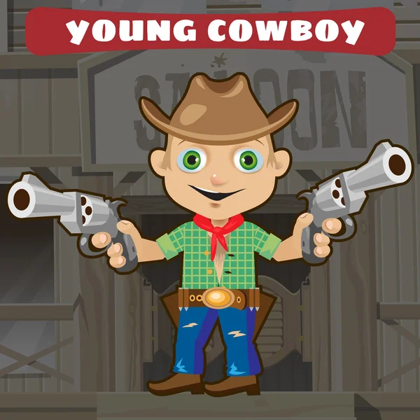 Personaje de dibujos animados ficticios - joven vaquero — Vector de stock