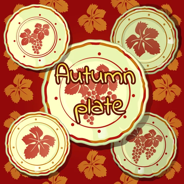 Set of autumn plates, porcelain dishes — Stock Vector