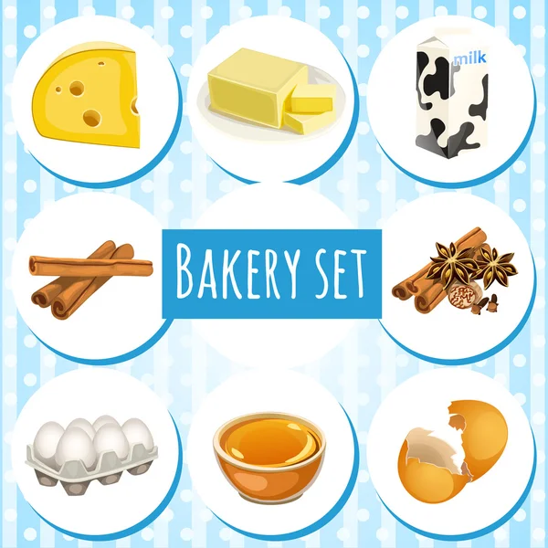 Bakery set, butter, eggs and other ingredients — Stock Vector