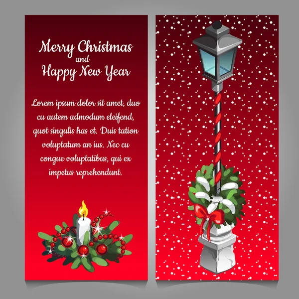 Lámpara de calle de Navidad sobre fondo rojo — Vector de stock