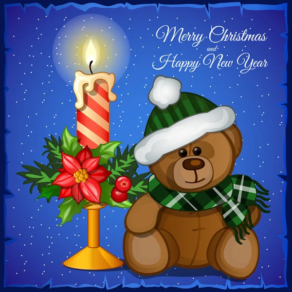 Ours de Noël en peluche avec bougie — Image vectorielle