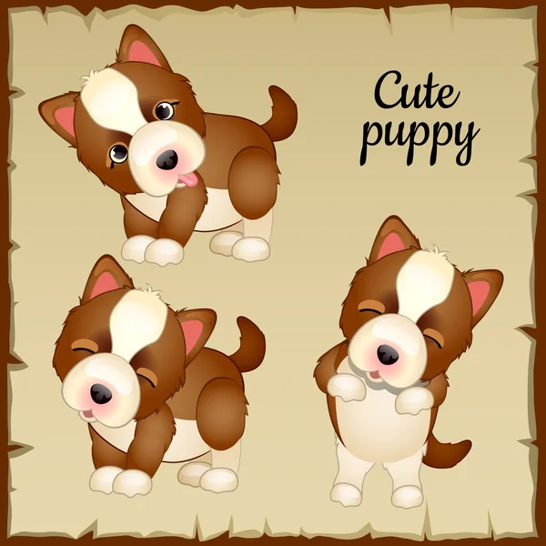 Three cute puppies, expressions of emotions — Stock Vector