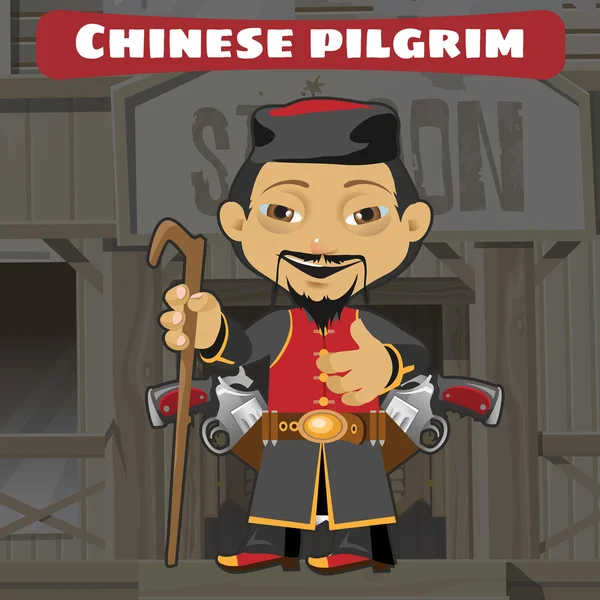 Fictieve personage - chinese pilgrim — Stockvector