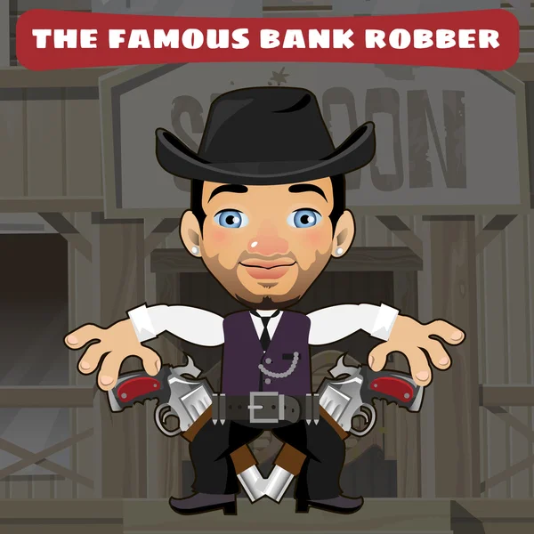 Personaggio dei cartoni animati nel selvaggio West rapinatore di banche — Vettoriale Stock