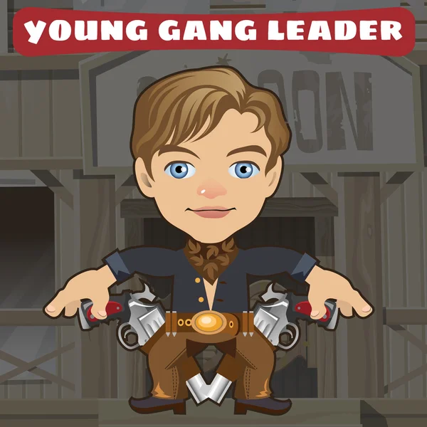 Personaje de dibujos animados en el Salvaje Oeste - joven líder de pandilla — Vector de stock