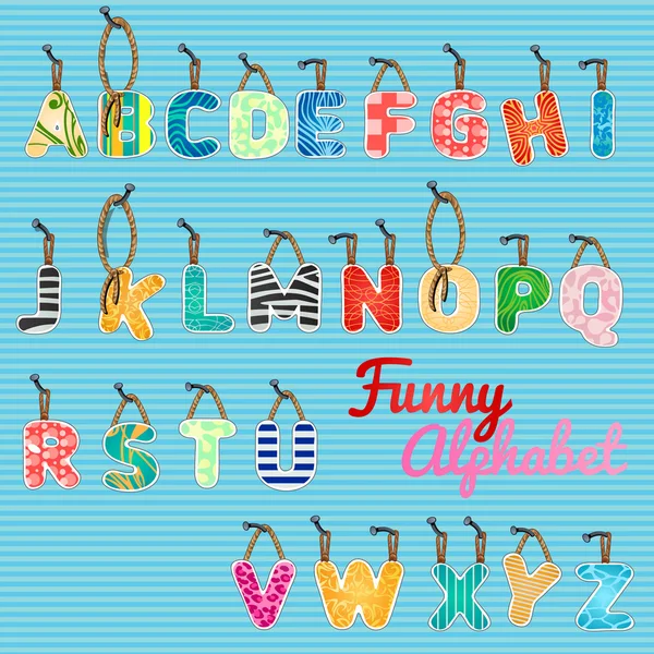 Funny alphabet, color hanging letters — Stock Vector
