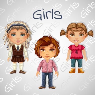 Set of tree images of teenager girls for animation vector Set of tree images of teenager girls for animation vector