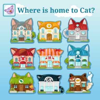 Nine icons of various cat houses on a natural background clipart