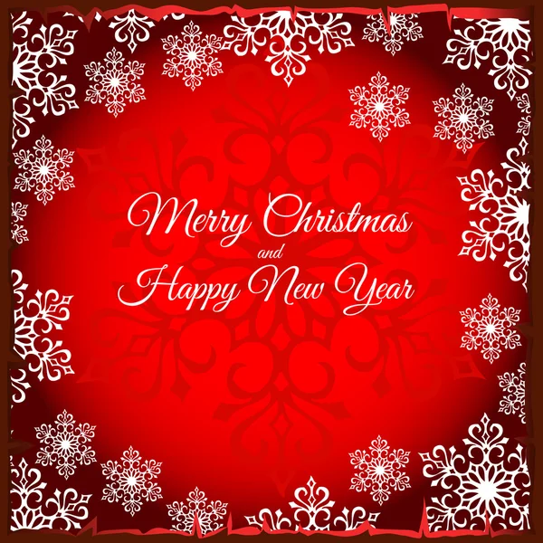 Rote Weihnachtskarte mit Nahaufnahme Silhouette der Schneeflocke in der Mitte und weiße Schneeflocken herum — Stockvektor