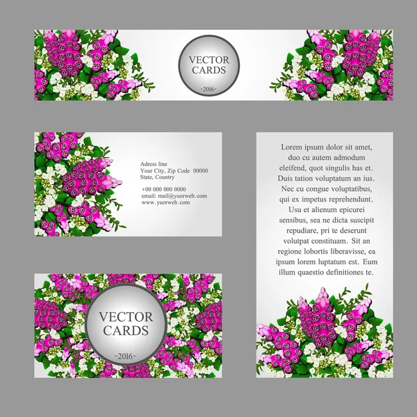 Cztery karty biznesowe z białe i różowe kwiaty — Wektor stockowy
