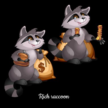 Two raccoons engaged in charity, black background clipart