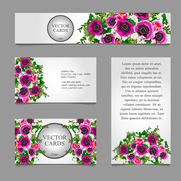 Cztery karty o składzie, biały i różowy kwiat — Wektor stockowy