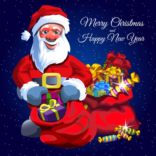 Két piros zsák ajándékok, Santa Claus — Stock Vector