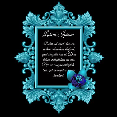 Metal blue decoration frame with the flower clipart