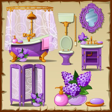 Bright card with interior objects of a bathroom clipart