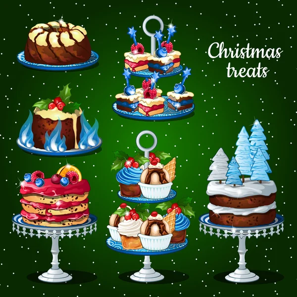 Great set of desserts for the Christmas holidays — Stock Vector