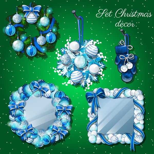 Decorazione di Natale, specchio e una ghirlanda, manopole — Vettoriale Stock