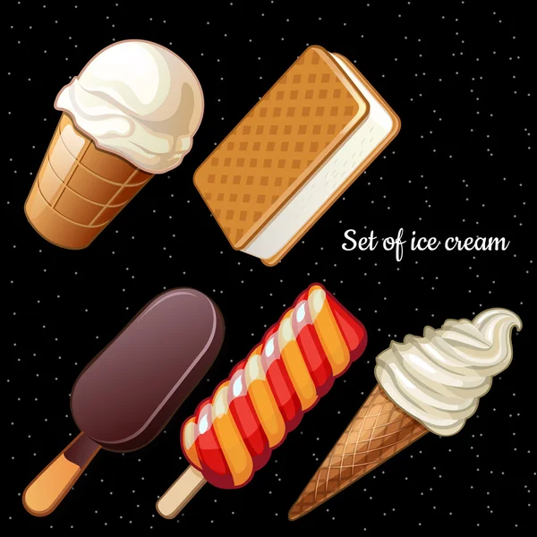 Набір з п'яти різних піктограм морозива — стоковий вектор