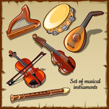 String and wind musical instruments, six icons clipart