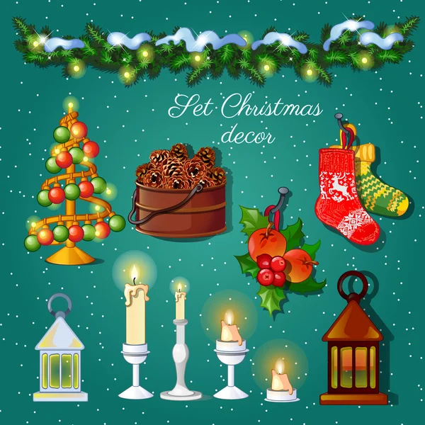 Set dekorasi salju Natal kartu pos - Stok Vektor