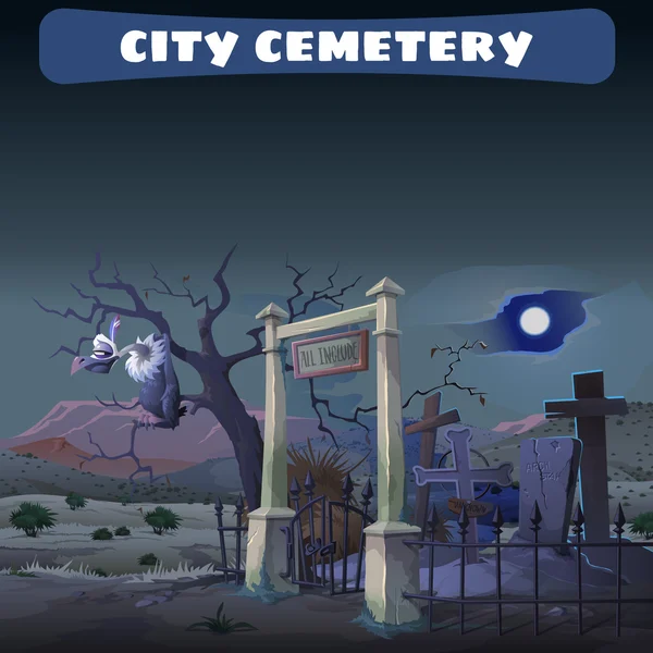 Cementerio abandonado en el desierto y vigilar Gryphon — Vector de stock