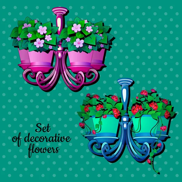 Zwei Blumentöpfe mit Zimmerpflanzen, Inneneinrichtung — Stockvektor
