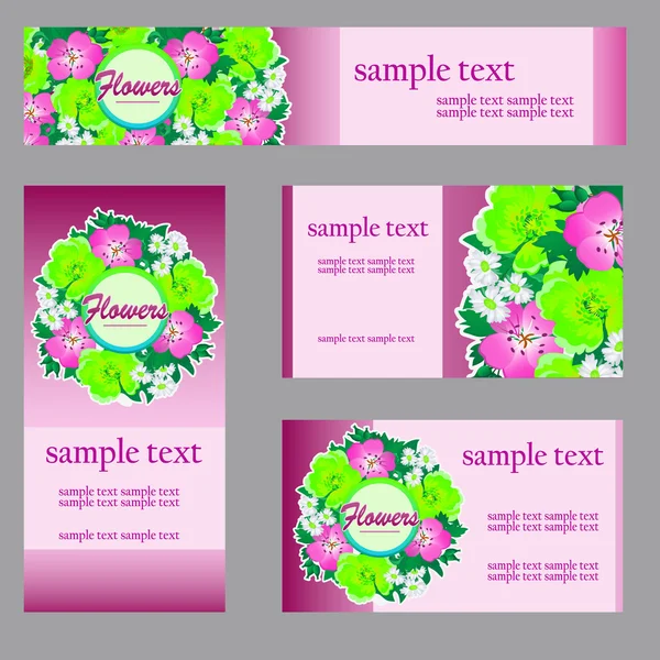 Ensemble de quatre cartes avec motif floral en rose pour votre entreprise — Image vectorielle