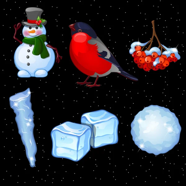 Téli és karácsonyi szimbólumok képeslap — Stock Vector