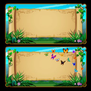 İki vintage afiş verilirse parşömen kelebekler ile