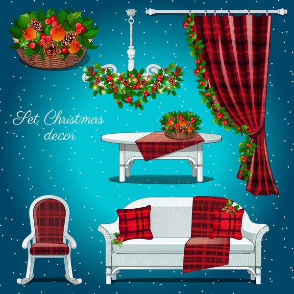 Interno classico della sala con decorazioni natalizie — Vettoriale Stock