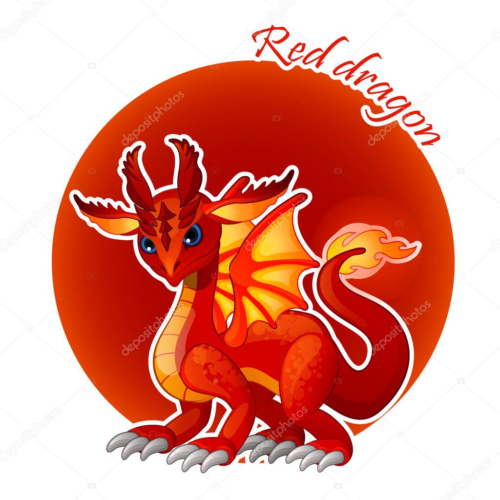 Cartoon red dragon closeup, vector illustration