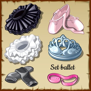 Set of ballet supplies ballerina, 6 items clothing clipart