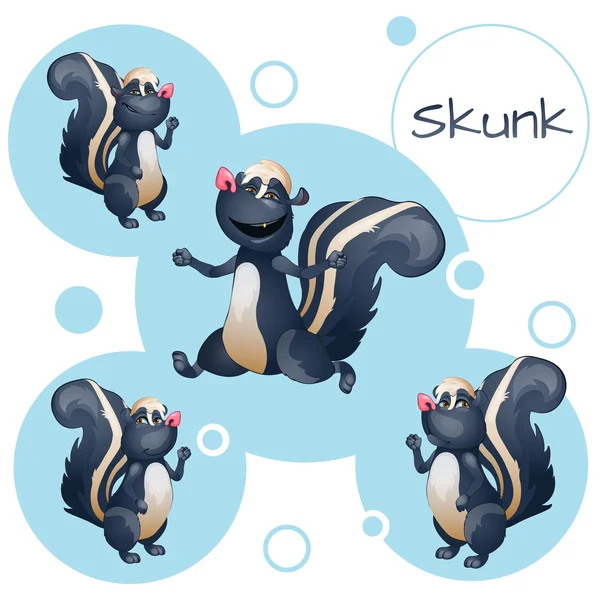 Quatro skunk personagem divertido com emoções diferentes —  Vetores de Stock