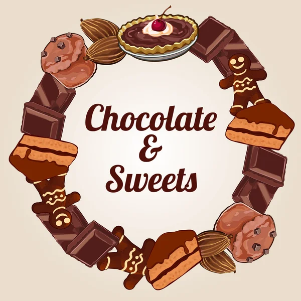 Círculo de chocolate e outros doces — Vetor de Stock