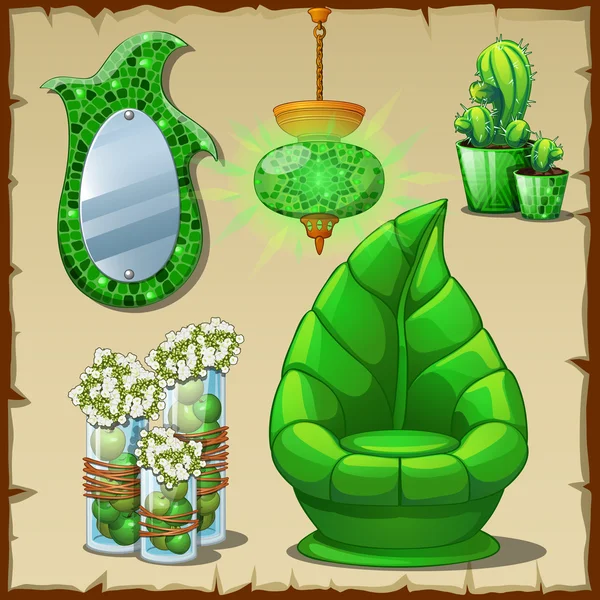 Conjunto de muebles ecológicos para los amantes del verde — Vector de stock