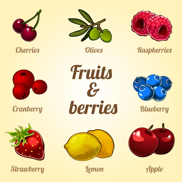 Set van groenten en fruit, 8 verschillende pictogrammen — Stockvector