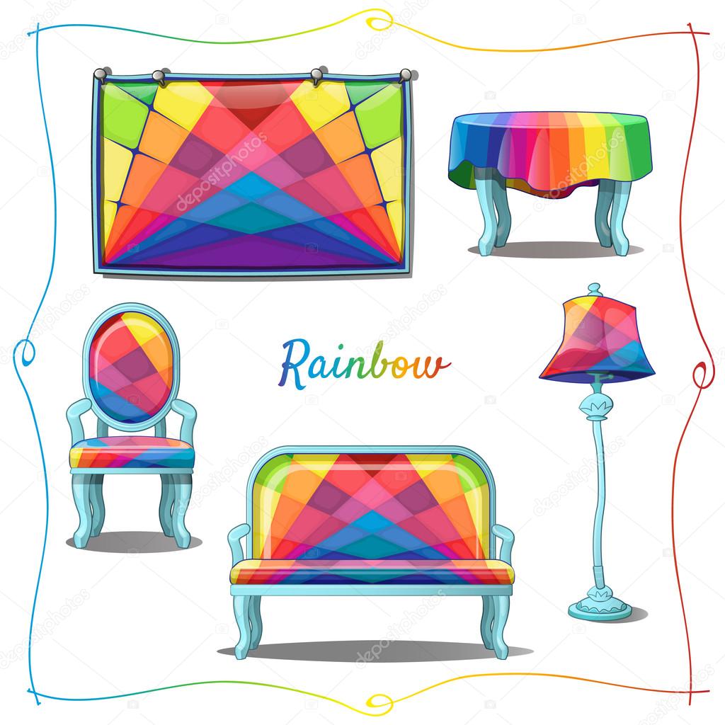 Furniture and interior decor with rainbow pattern