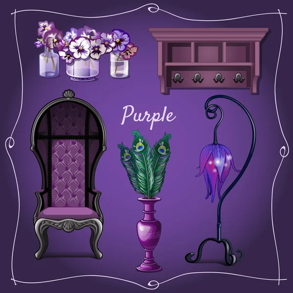 Nábytek a interiérové dekorace s purpele — Stockový vektor