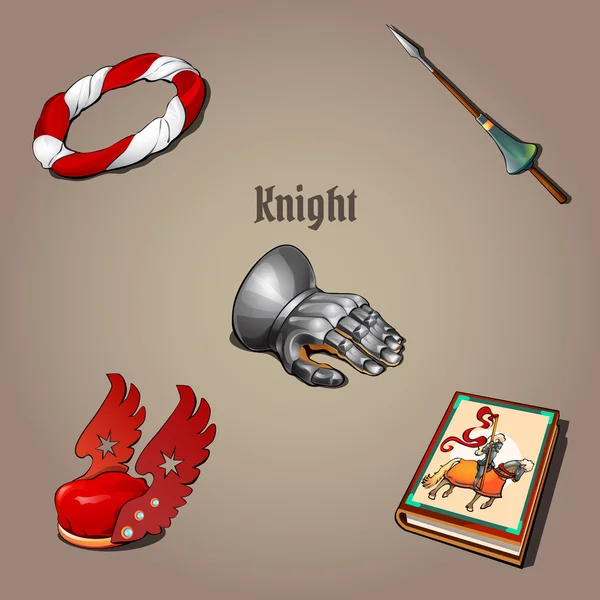 Knight ligger, del av dräkter, fem artiklar — Stock vektor