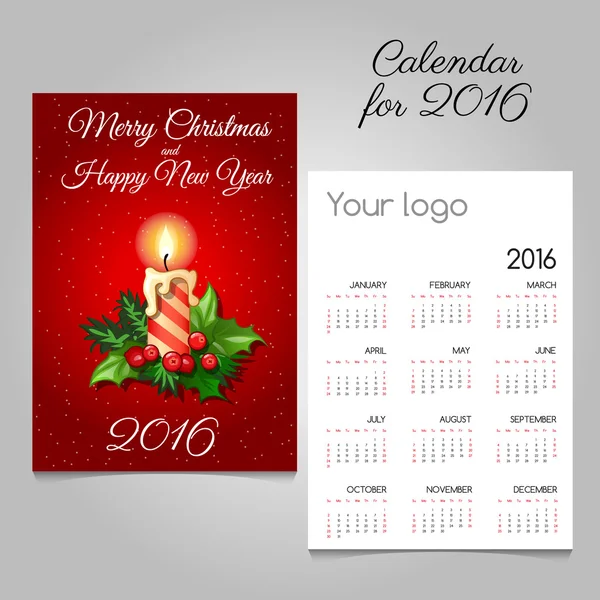 Calendario con vela de Navidad y baya de acebo — Vector de stock