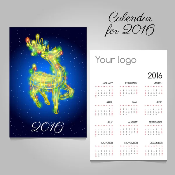 Oboustranný kalendář 2016 s sobů věnec — Stockový vektor
