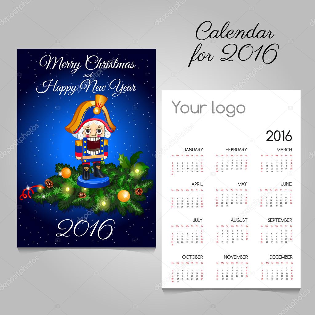 Calendar for 2016 with vintage toy soldier in blue