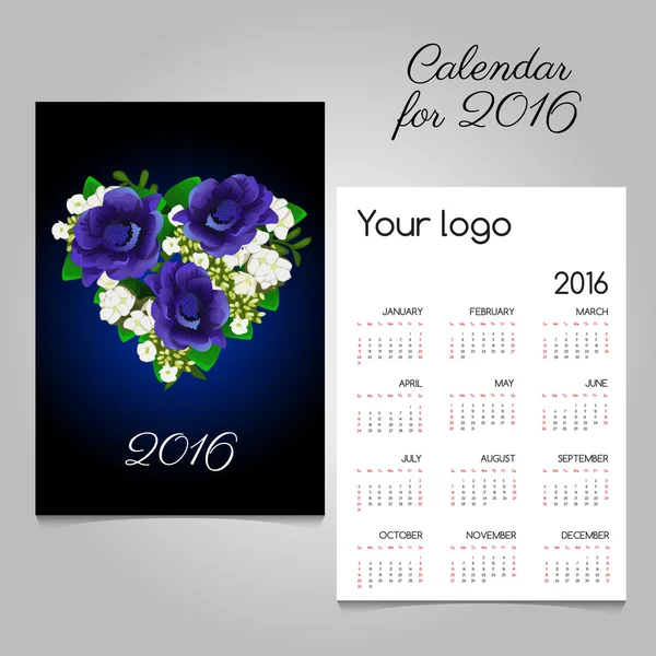 Calendario con un bouquet a forma di cuore — Vettoriale Stock