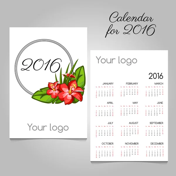 Calendario con ornamento floreale e spazio per il logo — Vettoriale Stock