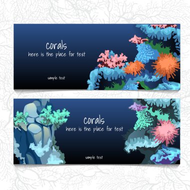 Mercanlar ve coelenterates ile yatay Mavi kart