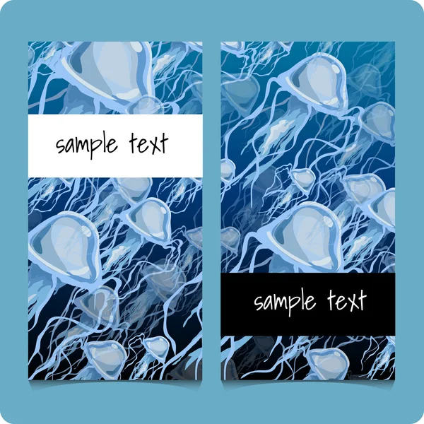 Soubor medúza na tmavě modrém pozadí — Stockový vektor