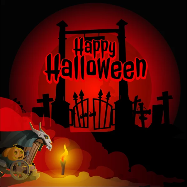 Puerta al cementerio y un carro con calabaza — Vector de stock