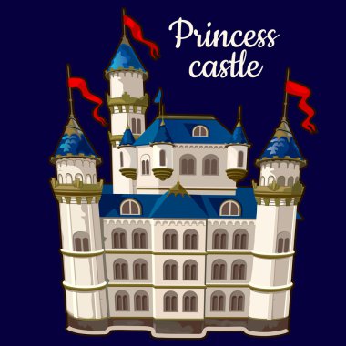 Prenses kale mavi bir arka plan üzerinde